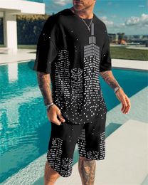 Men's Tracksuits Men's Premium Black Light House 3D Printing Quick Dry T-Shirt Set Fashion Street Fitness Casual Top Shorts