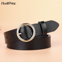 Belts High Quality Gold Round Buckle For Women Fashion Wide Luxury Jeans Stripes Ceinture Genuine Leather Belt