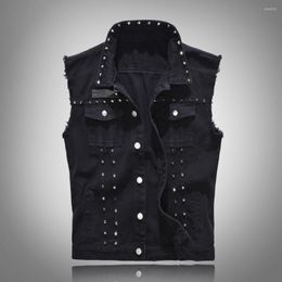 Men's Vests Men Rivet Black Sleeveless Vest Denim Jacket Street Punk Style Multiple Size Options