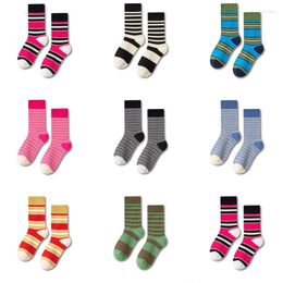 Men's Socks Colour Striped Literary Retro Mid-tube For Men And Women Ins Tide All-match Sports Pile Pure Cotton