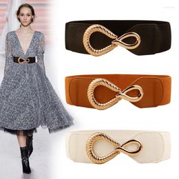Belts Elastic Wide Waist Belt For Women Gold Metal Buckle Corset PU Leather Ladies Dress Coat Strap Female Waistband