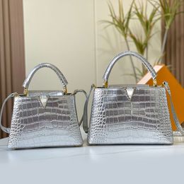 Capucines Handbag Tote Bag Women Shoulder Bags Crocodile Pattern Genuine Leather Removable Strap Gold Hardware Two Size Lady Handbags Purse