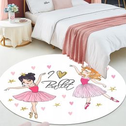 Carpets Carpet Kids Room For Girl Sweet Cute Cartoon White Girls Bedroom Decoration 3D Ballet Dancer Round Rug Non-Slip Play Floor Mat