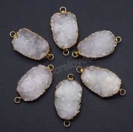 Big Size Raw Mineral Stone Charms Geometric Connector Pendants Reiki Healing White Cluster Crystal Natural Clear Quartz Pendants