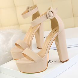 Sandals thick heels show thin high heels sexy nightclub women's shoes waterproof platform open toe belt buckle with box 36-43