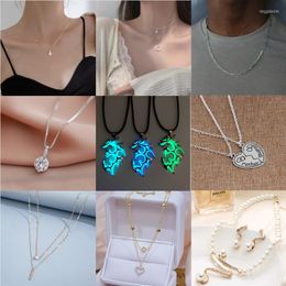 Pendant Necklaces Creative Pearl Heart Multi-Layered Alloy Necklace For Women Clavicle Chain