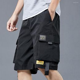 Men's Shorts Cargo Loose Type Summer Strap Decor Mid Waist Drawstring Stretchy