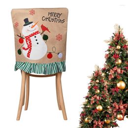 Chair Covers Christmas Back Cover Merry Snowman Linen Slipcovers Decorations Protector With