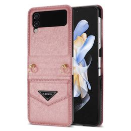 Luxury Phone Cases For Samsung Z Flip 4 3 Back Leather Case Cover With Rope Shoulder Straps