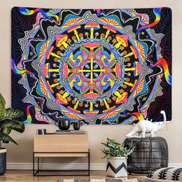 Tapestries Trippy Mushroom Tapestry Abstract Hippie Colorful Wall Hanging Mandala Fantasy Black Starry Sky Bedroom