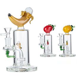 Hookahs Glass Bong Green Blue Yellow Red Banana Shape Heady Thick Recycler Perc Smoke Colourful Glass Bongs Pipes Oil Rigs 14mm Female Joint With Bowl