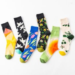 Men's Socks Creative Harajuku Cotton Medium Men Funny Landscape Painting Happy Women Casual High Quality Sox 2022