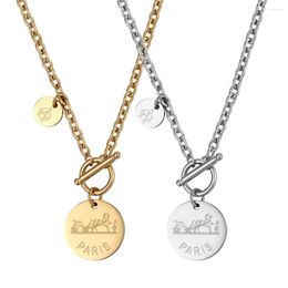 Pendant Necklaces 316L Stainless Steel Wild OT Buckle Titanium Necklace Gage Sense Round Card Pattern Letter Clavicle Chain No Fade
