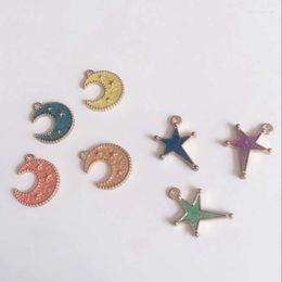 Pendant Necklaces 20MM 40Pcs/Pack Moon Stars Style Glazing KC Gold Charms Alloy Beads Jewelry Pendants