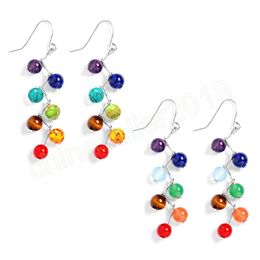 Handmade Stainless Steel Women's Dangle Earrings Natural Gem Stone Bead Round 7 Chakra Reiki Healing Earrings Jewellery