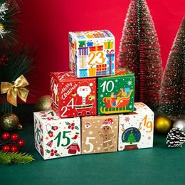 Geschenkpapier, Frohe Weihnachten, Adventskalender-Boxen, 24 Tage Kraftpapier, Advents-Countdown, Süßigkeiten-Geschenkboxen für Kinder und Familiengeschenke