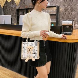 Duffel Bags Cartoon Handbag Cute Bear Canvas Bag Portable Shopping Large-capacity Students Women Eco Tote Travel Shoulder Cloth