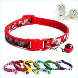 Dog Collars Leashes Cat Dog Horse Collars Small Bell Leashes Nylon Copper Camouflage Reflector Neck Ring Pet Accessories Supplies Dhal0