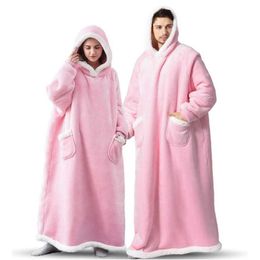Others Apparel Hoodie Blanket Winter Soft Fleece Wearable Sofa Plush Hooded Blanket Warm Plush Sherpa Fluffy Weighted TV Blanket With Sleeves T221018