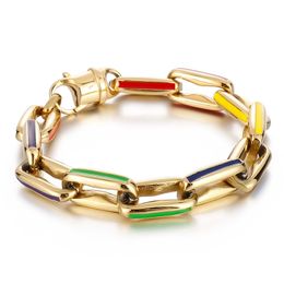 11mm Hip Hop Dazzle Colour Cuban Link Bracelet Stainless Steel Men Women's Jewelrys