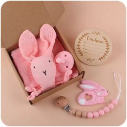 Baby Products Bibs Bunny Teetthers Pacifiers Clip Sets Cartoon Rabbit Soothing Towel Creative Toddler Silicone Pacifier Chain Teether Toy 6Pcs/Set