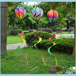 Garden Decorations Rainbow Air Balloon Sequins Colour Stripes Garden School Decor Creative Balloons Wind Spinner With Coloured Ribbon Dhnvp