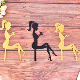 Festive Supplies 1pc Black/Gold Acrylic High Heels Lady Girl Cake Topper Weddding Decoration Cupcake Dessert Sign Party