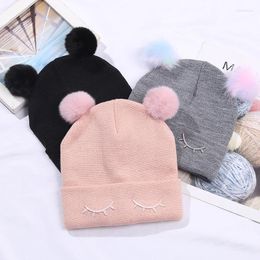 Berets Winter Pompom Hairball Knitting Hat Cotton Ear Cap For Women Girls Warm Scarf FashionAccessories