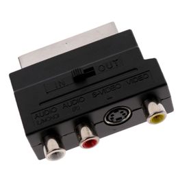 21 pin RGB Scart to 3 RCA Adapter Composite RCA SVHS S-Video AV TV Audio For Video DVD Recorder Television Projector with in/out Switch FAST SHIP