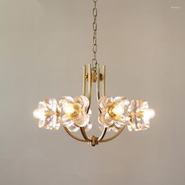 Chandeliers Sitting Room Deco 4-leaf Grass Chandelier Lighting Copper Glass Living Bedroom Led Lustre For Home Decoration