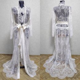 Wraps White Bridal Robes With Belt Lace Wedding Sleepwear Bathrobes Nightgowns Robe Women Boudoir Dresses Kimono