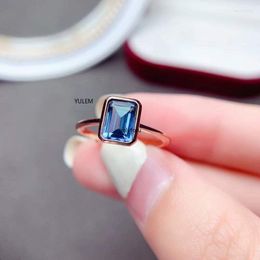 Cluster Rings 5 7mm Natural London Blue Topaz Gemstone Trendy Ring For Women Real 925 Sterling Silver Fine Jewellery Birthstone Gift