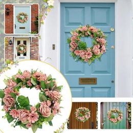 Decorative Flowers Artificial Wreath Door Flower Spring Round For The Front Home Wall Garland Decor #t2g
