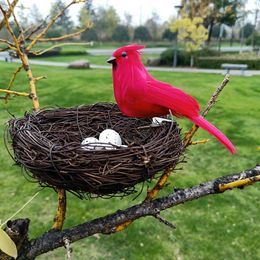 Garden Decorations 1Set Artificial Feathered Birds & Nest Egg Creative Craft Sculpture Lawn Arts Ornaments Home Decoration