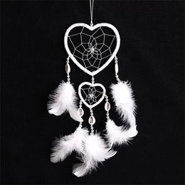 Traditional Red Dream Catcher with Feathers Decorative Objects Wall Car Hanging Ornament Heart Shaped Gift 1223398