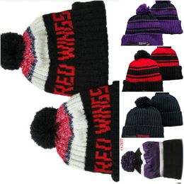 Devils wings Beanie North American Hockey ball Team Side Patch Winter Wool Sport Knit Hat Skull Caps A0