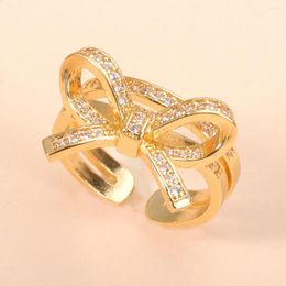 Wedding Rings 2022 Exquisite Zircon Bow Knot Finger For Women Temperament Ladies Engagement Love Gold Open Ring Bridal Jewelry Gift