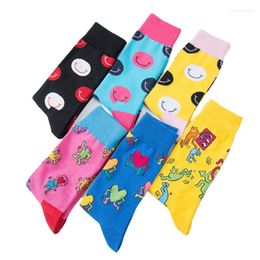 Men's Socks Colourful Funny Cotton Men Crew Hip Hop Novelty Quality Skate Street Designer Harajuku Gifts For High Face Happy