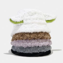 Handmade Sheep Bucket Hat With Ears Cute Girl Faux Fur Material Black White Sheep Ear Hat Holiday Gift