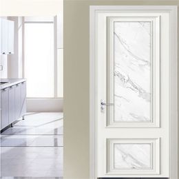 Modern Jazz White Marble Door Sticker Living Room Bedroom Nordic Style Po Wallpaper PVC Self-Adhesive Waterproof Decal 220426