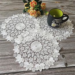 Table Mats Lace Round White Embroidery Place Mat Dining Pad Cloth Drink Placemat Cup Mug Dinner Tea Glass Doily Kitchen