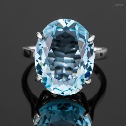 Cluster Rings Oval Aquamarine 10ct Gemstone March Birthstone 925 Sterling Silver Romantic Woman Ring For Wedding Engagement