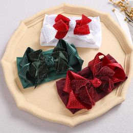 Hair Accessories Christmas Baby Headband For Children Elk Red Bows Soft Nylon Girl Headbands Born Turban