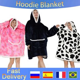 Others Apparel Blanket Cartoon Oversized Hoodie Blanket Sweatshirt Printed Wearable Cute Red Blanket Hoodie Fleece Adult Sleepwear TV Blankets T221018
