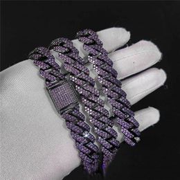 15mm 16-24inch 18K Black Gold Purple CZ Miami Cuban Chain Necklace Bracelet Fashion Jewelry For Men Women