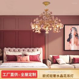 Chandeliers Bedroom Light Luxury Crystal Chandelier European Style Branch Peach Powder Ceramic Lantern Court Rose 2022 Year Decorative