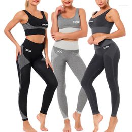 Active Sets Stripe Women Two Piece Yoga Set Quick Drying Gym Sportswear Peach Hip Leggings Sports Bra Fitness Clothing