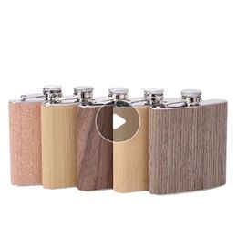 Creative Outdoor Flasks portable pocket flat wine flagon 6-ounce stainless steel with wood flagon LK324