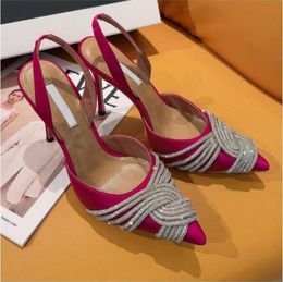 Heel Sandals Rhinestone Embellished Dress Shoes High Heeled Lady Sandal Fashion Satin Quality Transparent Pvc 9.5Cm Heels Back Strap Designers