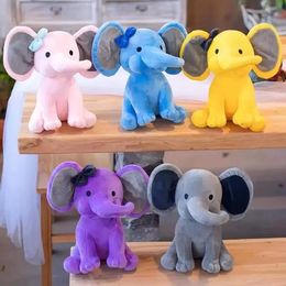 Kids Elephant Stuffed Doll Cute Comfort Baby Elephant Plush Animals Toy Sleeping Pillow Bolster PP Cotton Doctor Bow Design Birthday Christmas Gifts for Children Be